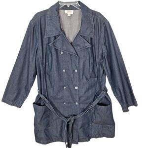 Vintage Talbots Dark Denim Chambray Dobule Breasted Chore Coat Jacket Size 20W